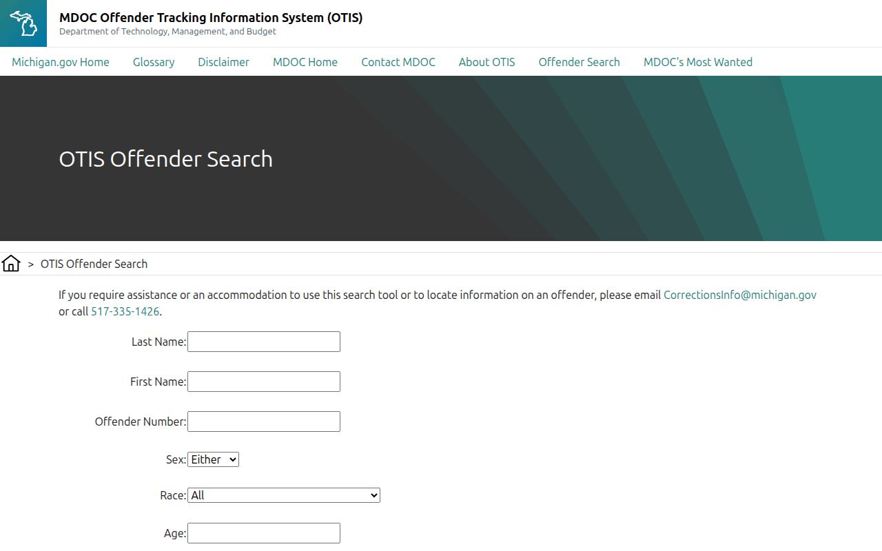 MDOC OTIS status filters for Oakland County released state inmates